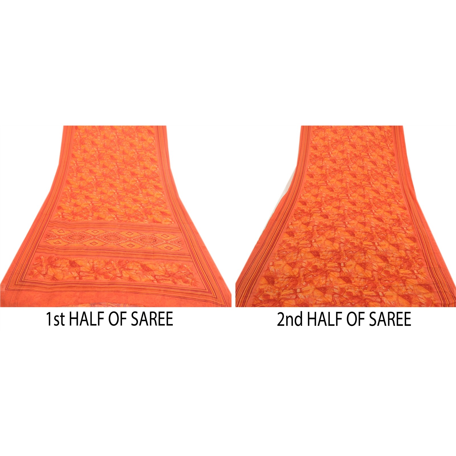 Sanskriti Vintage Orange Indian Sarees Georgette Printed Sari Craft 5Yard Fabric