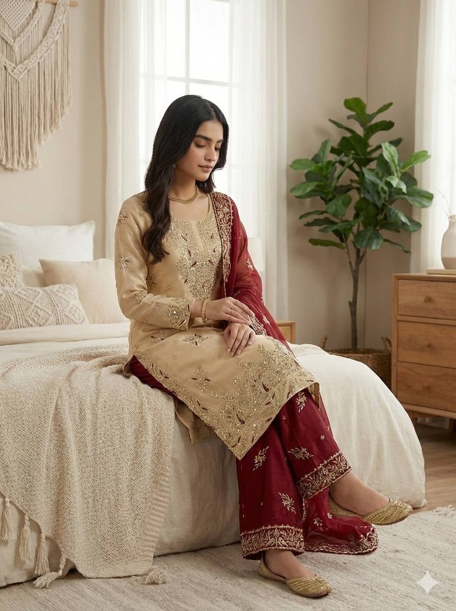 Designer Party Wear Silk Kurta Palazzo With Dupatta For Women & Girls Ready-made