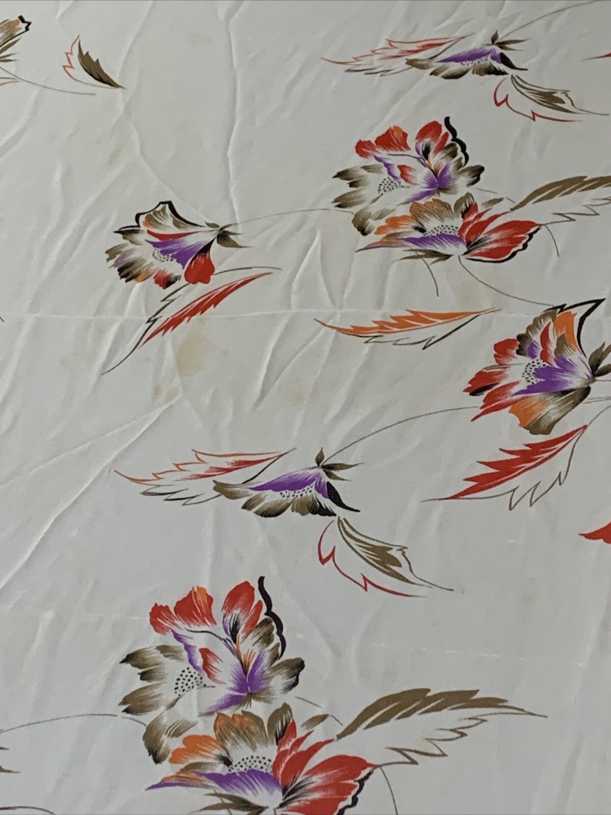 Vintage Floral Sari Fabric White W/ Multi Color Flowers 6 Yds. Royal Ruby Japan