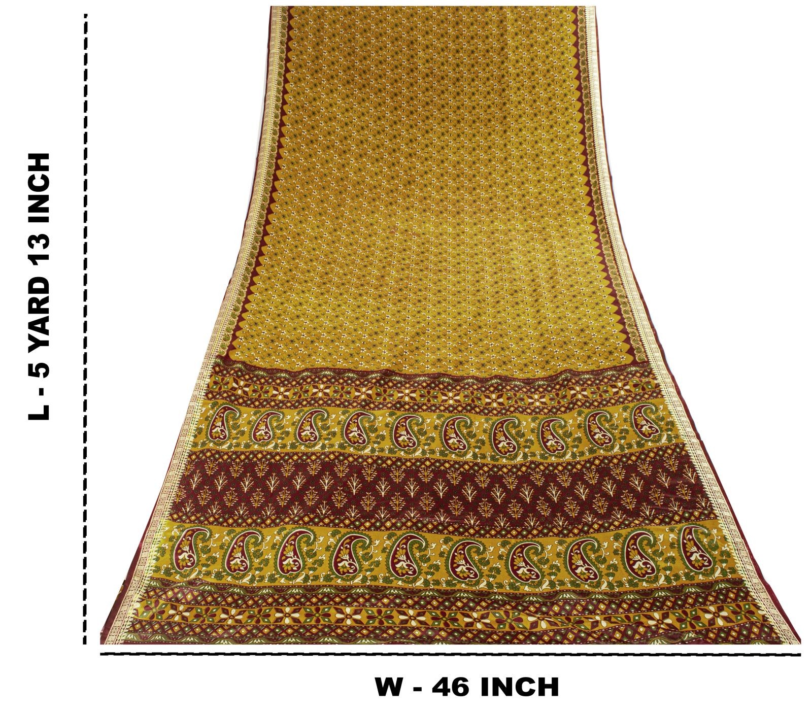 Sanskriti Vintage Yellow Moss Crepe Saree Floral Print Fabric 5+Yard Craft Sari