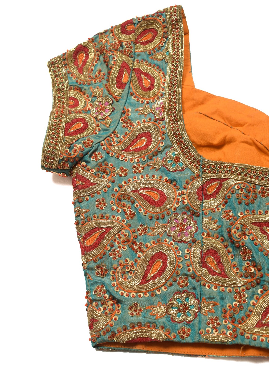 Sushila Vintage Readymade HEAVY Sari Blouse Hand Beaded Designer Silk Choli 30″