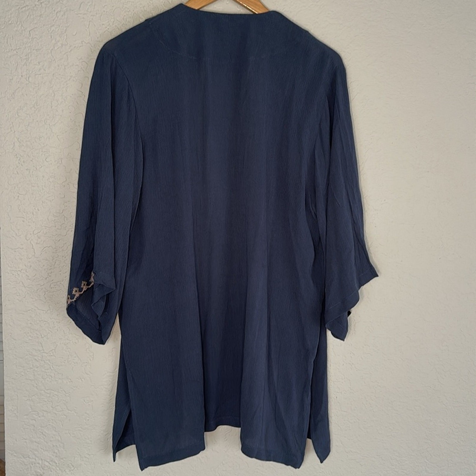 J Jill Embroidered Blue Kimono Cardigan Boho Coverup Aztec Lagenlook Resortwear