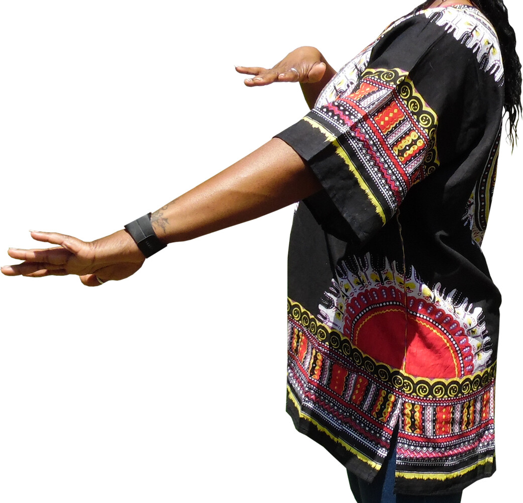 Womens BLACK Dashiki Shirt African Blouse Top Rap Rapper ~ FAST SHIPPING