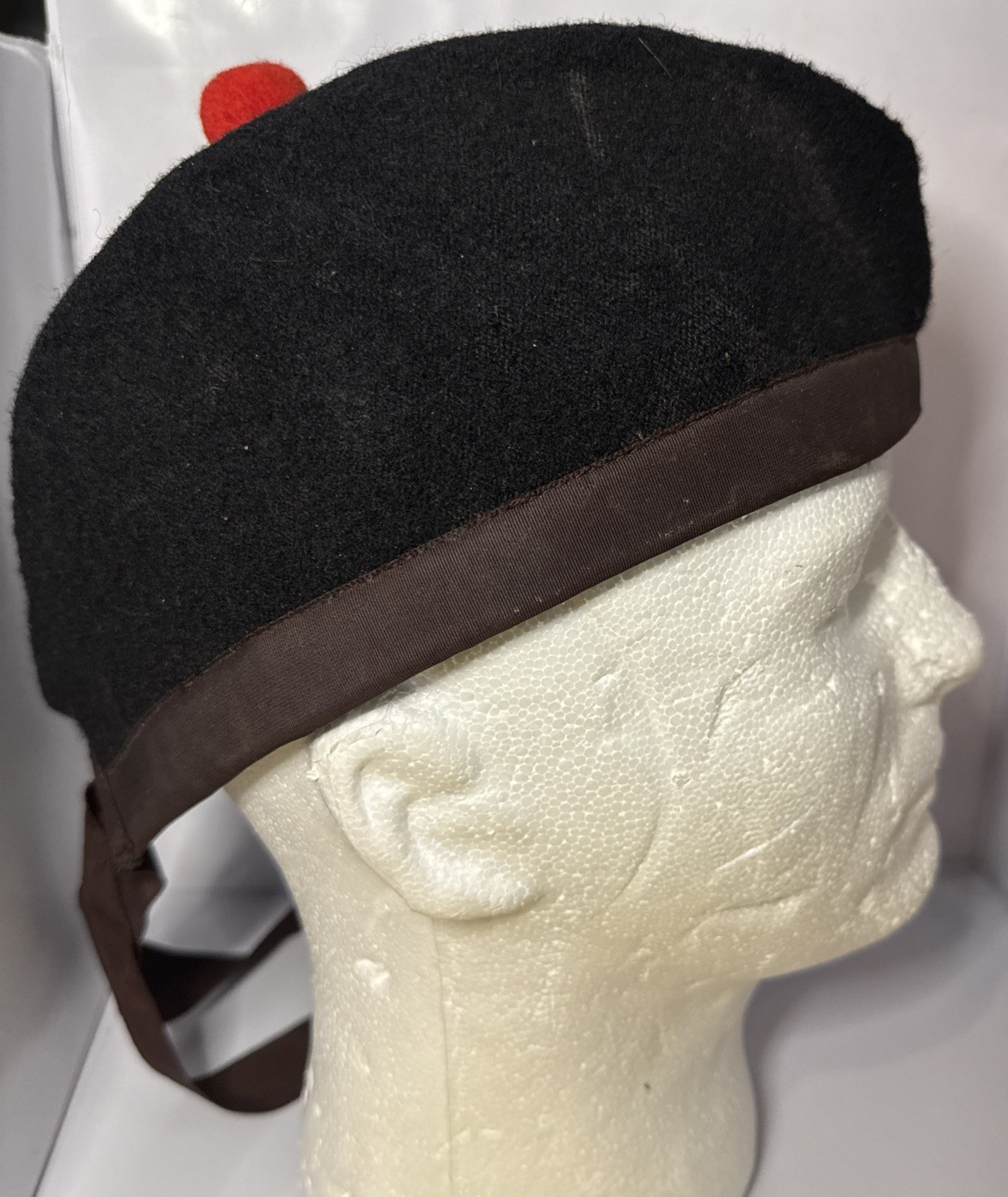Scottish Piper Glengarry Hat WOOL Military Cap w/ Red Pom Pom Size 7 3/8