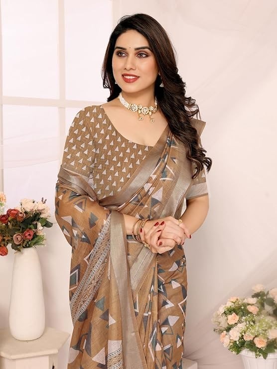 Women’s Striped Pattern Cotton Silk Saree and Unstitched Blouse Piece