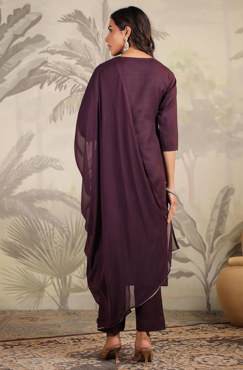 Women’s Cotton Blend Yoke Embroidered Straight Kurta Set