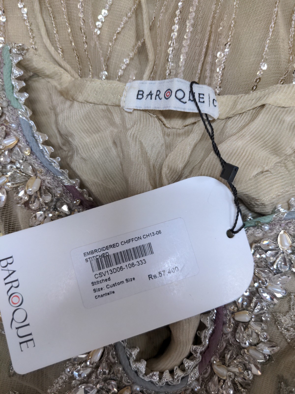 New BAROQUE Embroidered Chiffon Pakistani Wedding Dress Sz Custom Size