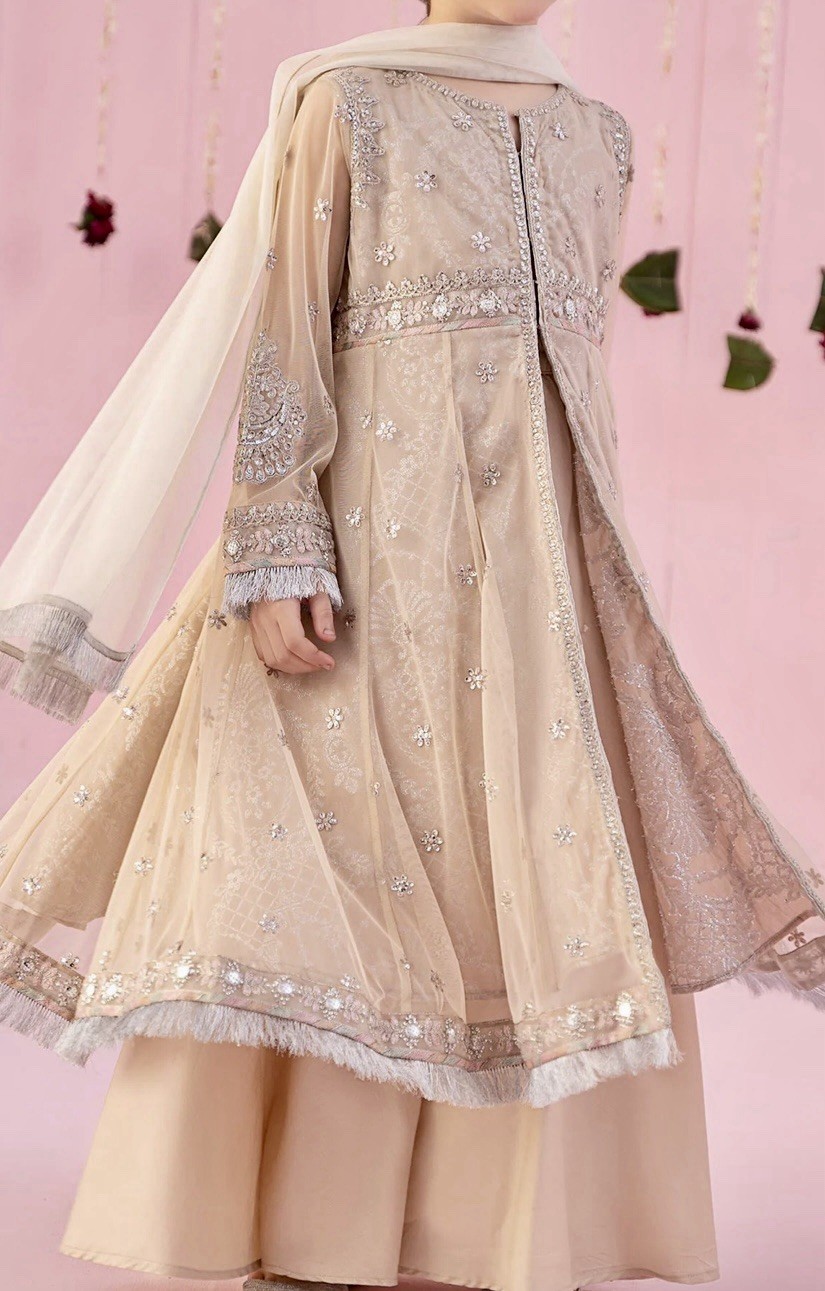 Maria B Kids Coffee 3PC Suit Girls 4-6 Pakistani Designer Eid Party Dress