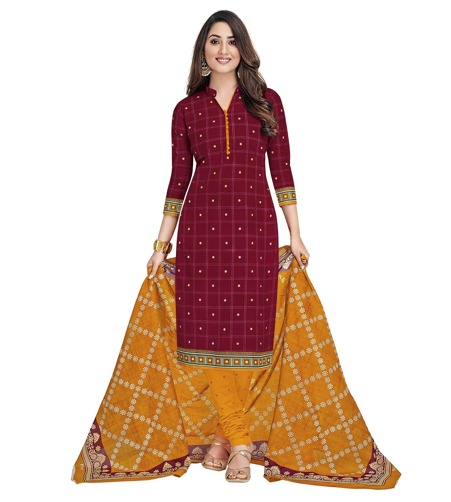 Miraan Women’s Cotton Unstitched Dress Material (SGPRI1804, Brown, Free Size)