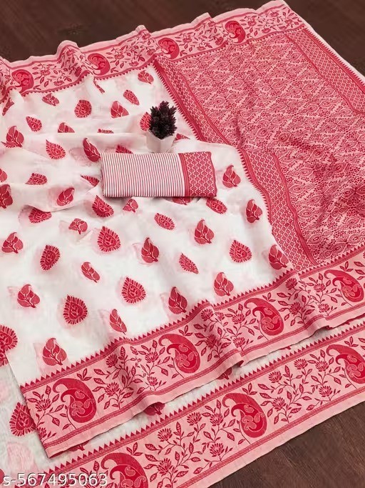 Traditional Bengali Handmade Jamdani Saree With Unstitched Bloused Wedding Wear