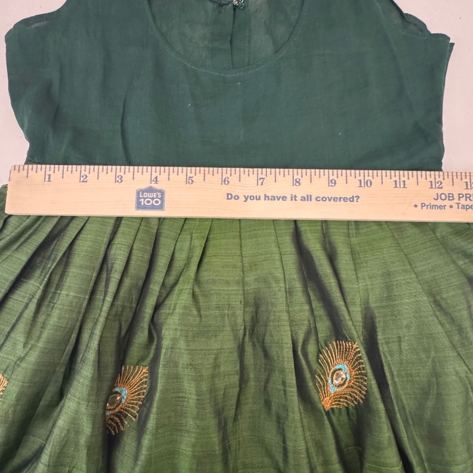 Girls Indian Ethnic Peacock Embroidered Green Silk Pattu Pavadai Dress Festive