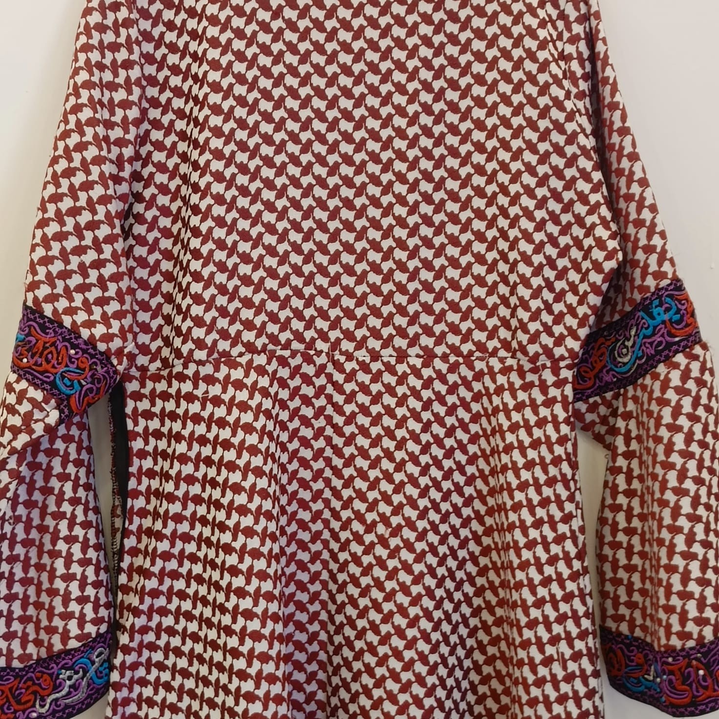 Modern Jordanian Palestinian Thobe dress Embroidery Tatreez Kaftan,red/white L