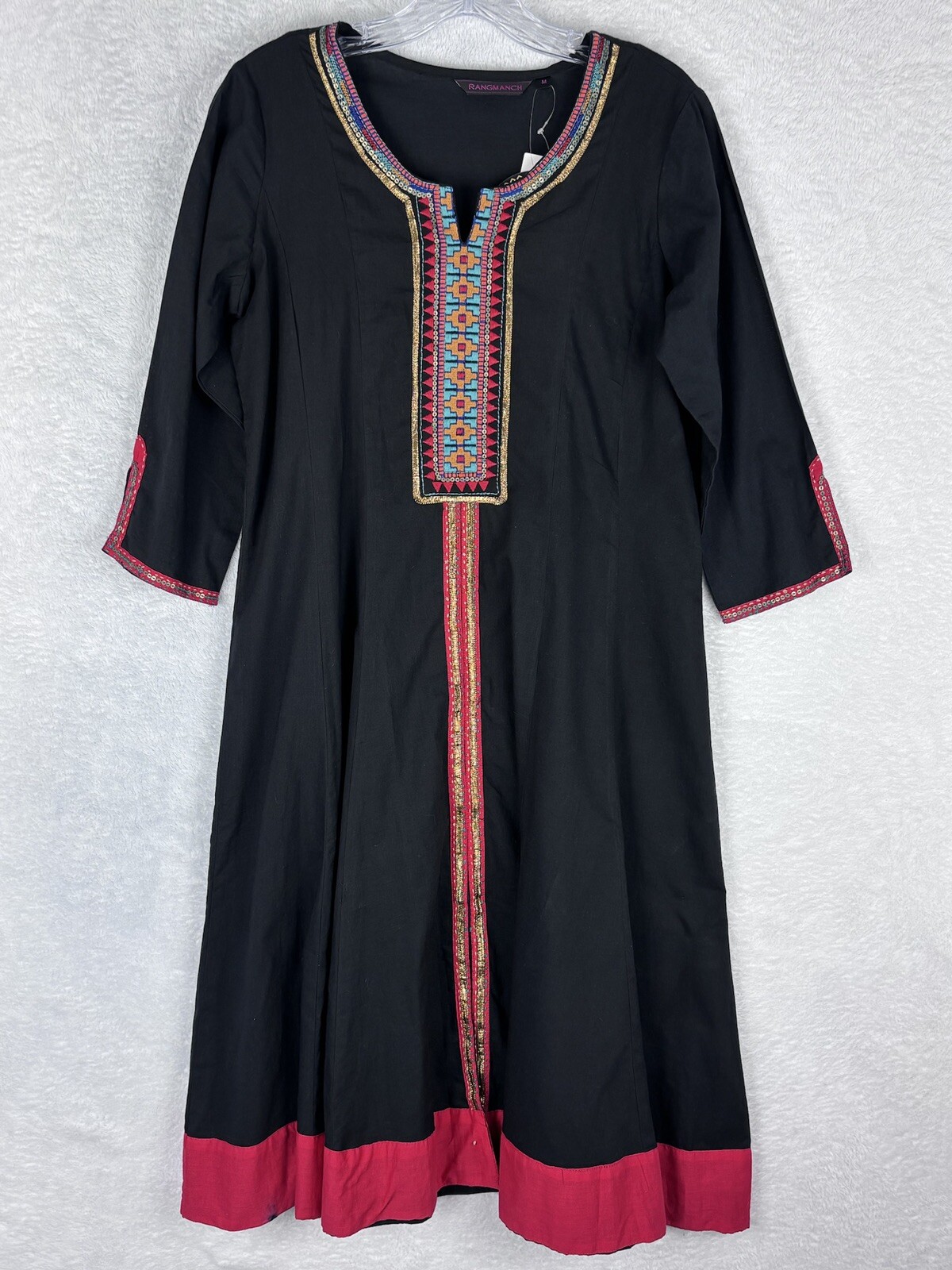 NWT RANGMANCH Cotton Kurta Tunic Top Dress Pocket Black Red Size M