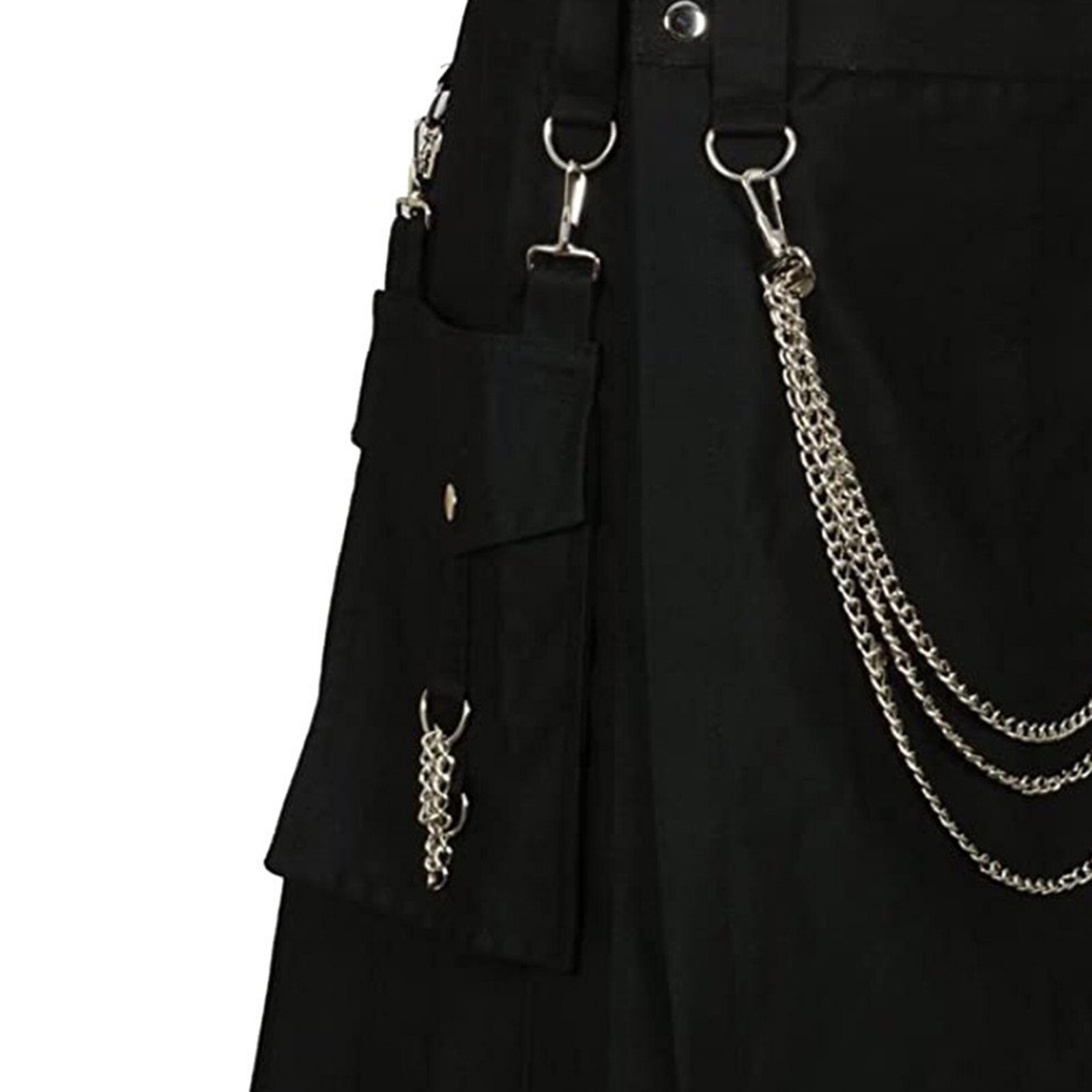 Fashion Cargo Utility Kilt Black with Silver Chains Scottish Outfit Traditional
