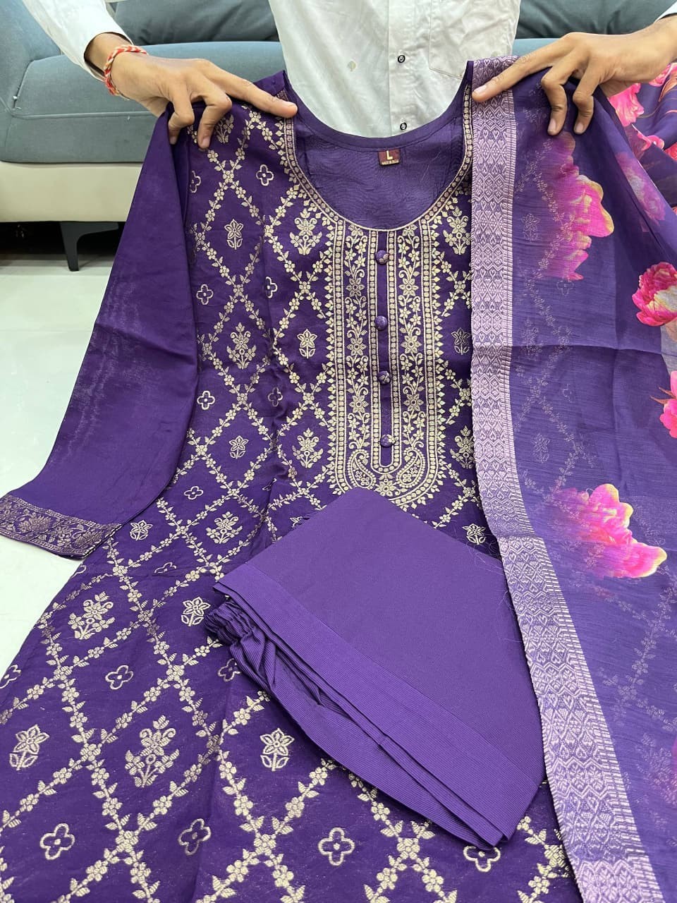 Purple Salwar Kameez Readymade Indian Designer Kurta Palazzo Designer Dupatta