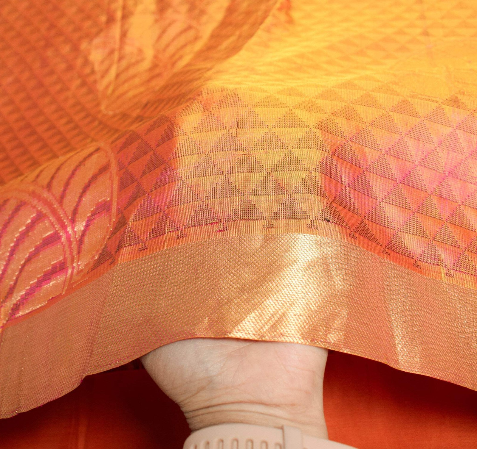 Sushila Vintage Orange Dual Toned Saree Pure Silk HEAVY Brocade 5YD Sari Fabric