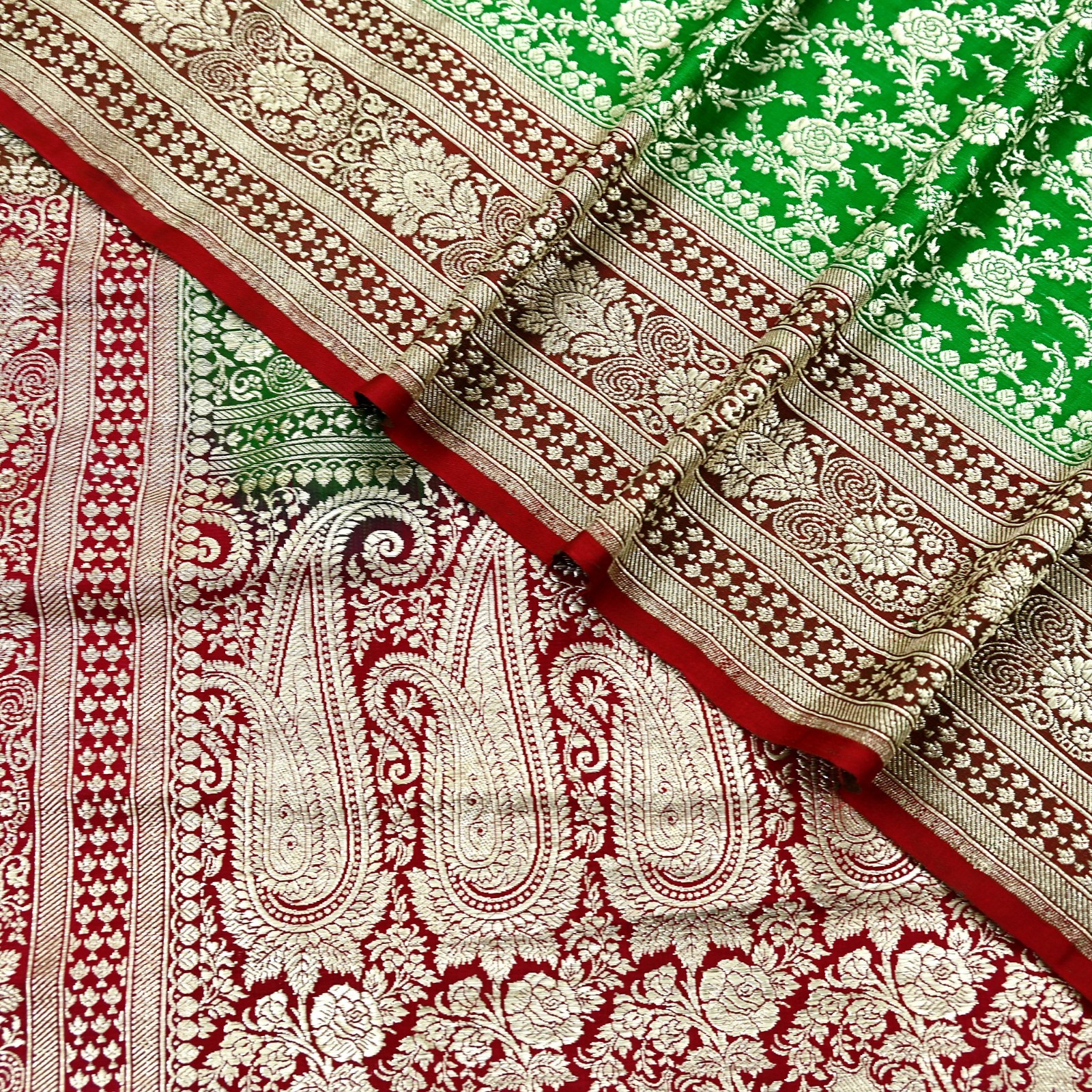 Vintage Banarasi Saree Pure Satin Silk Woven Brocade Zari Fabric sari 5yd Ethnic