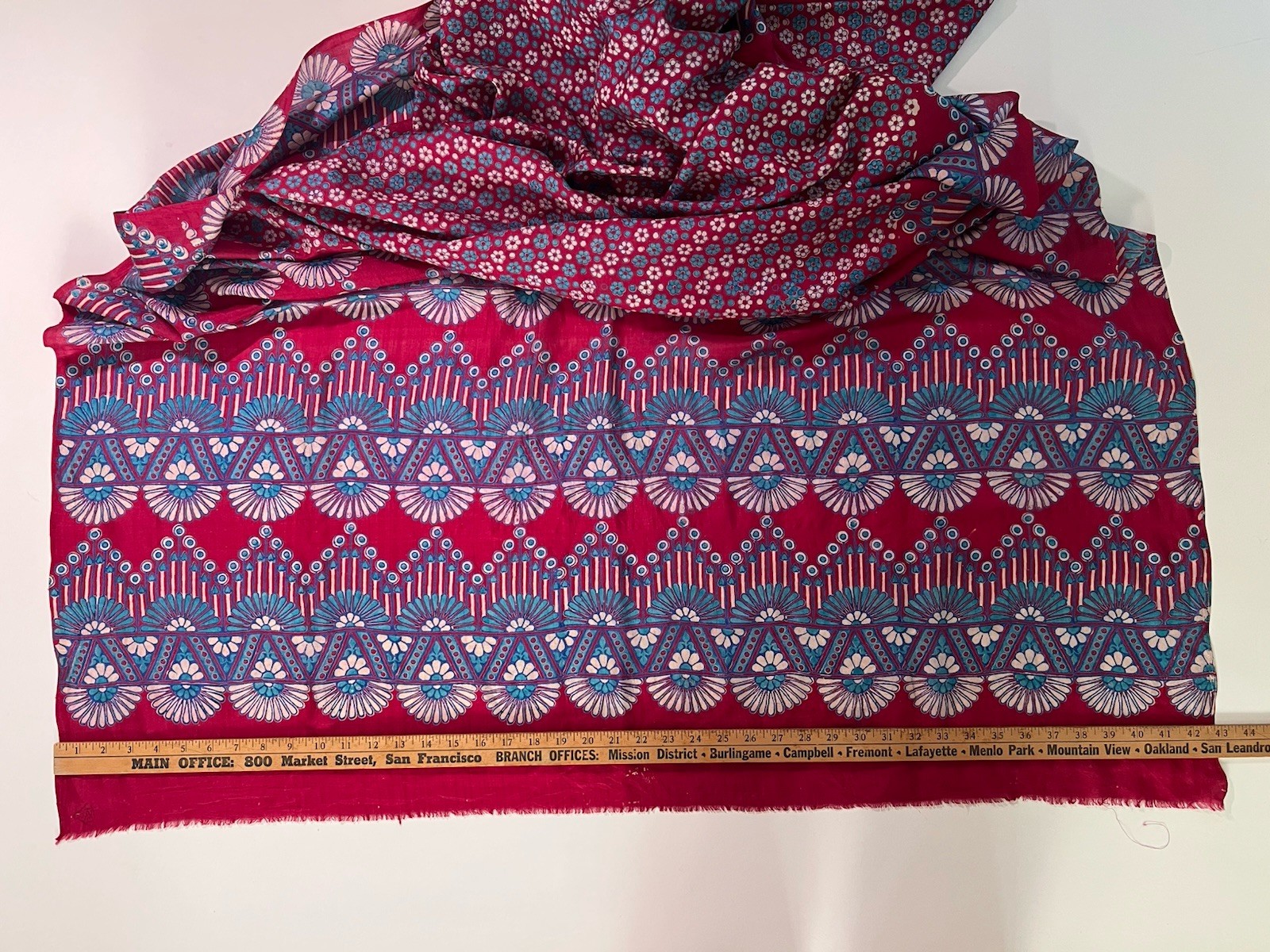Indian Silk Sari Saree Fabric Burgundy & Teal Blue 6 YDS 10” (226” Long) 43″ W.