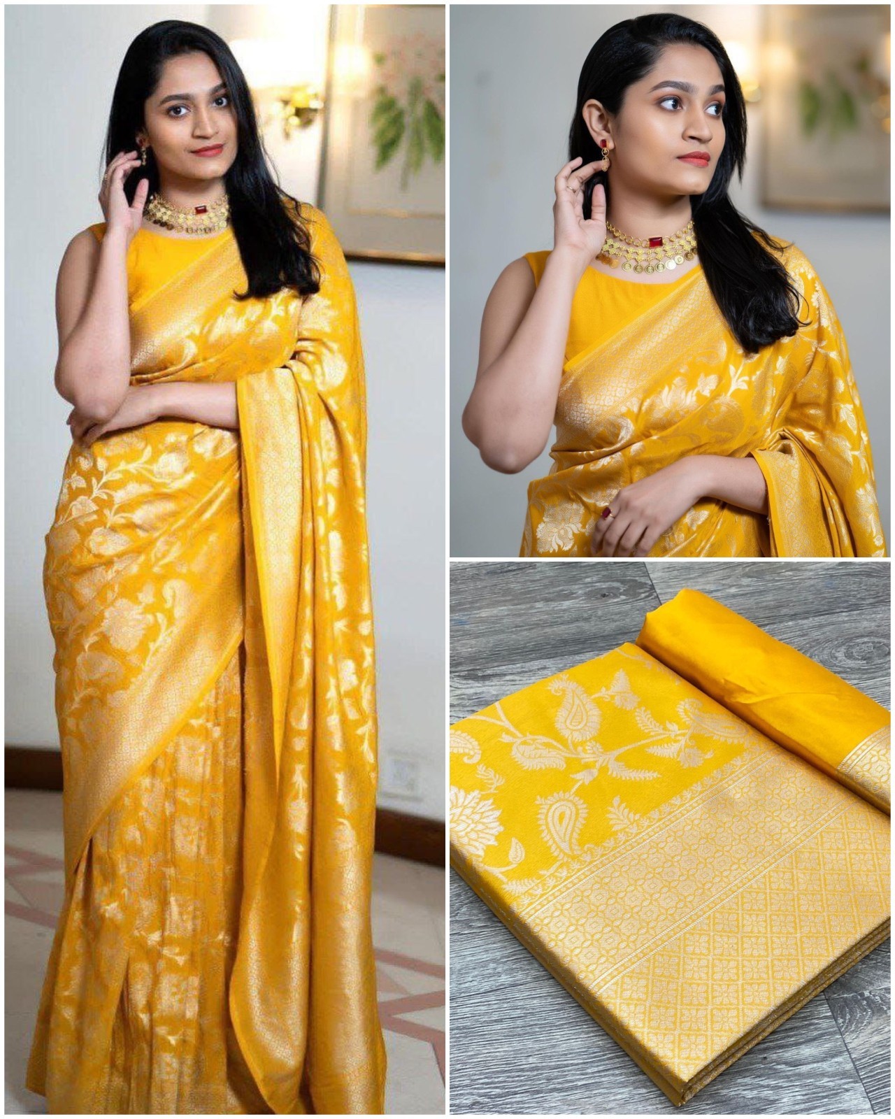 Women’s Soft Lichi Silk Woven Jacquard Design Rich Pallu Brocade Blouse Saree