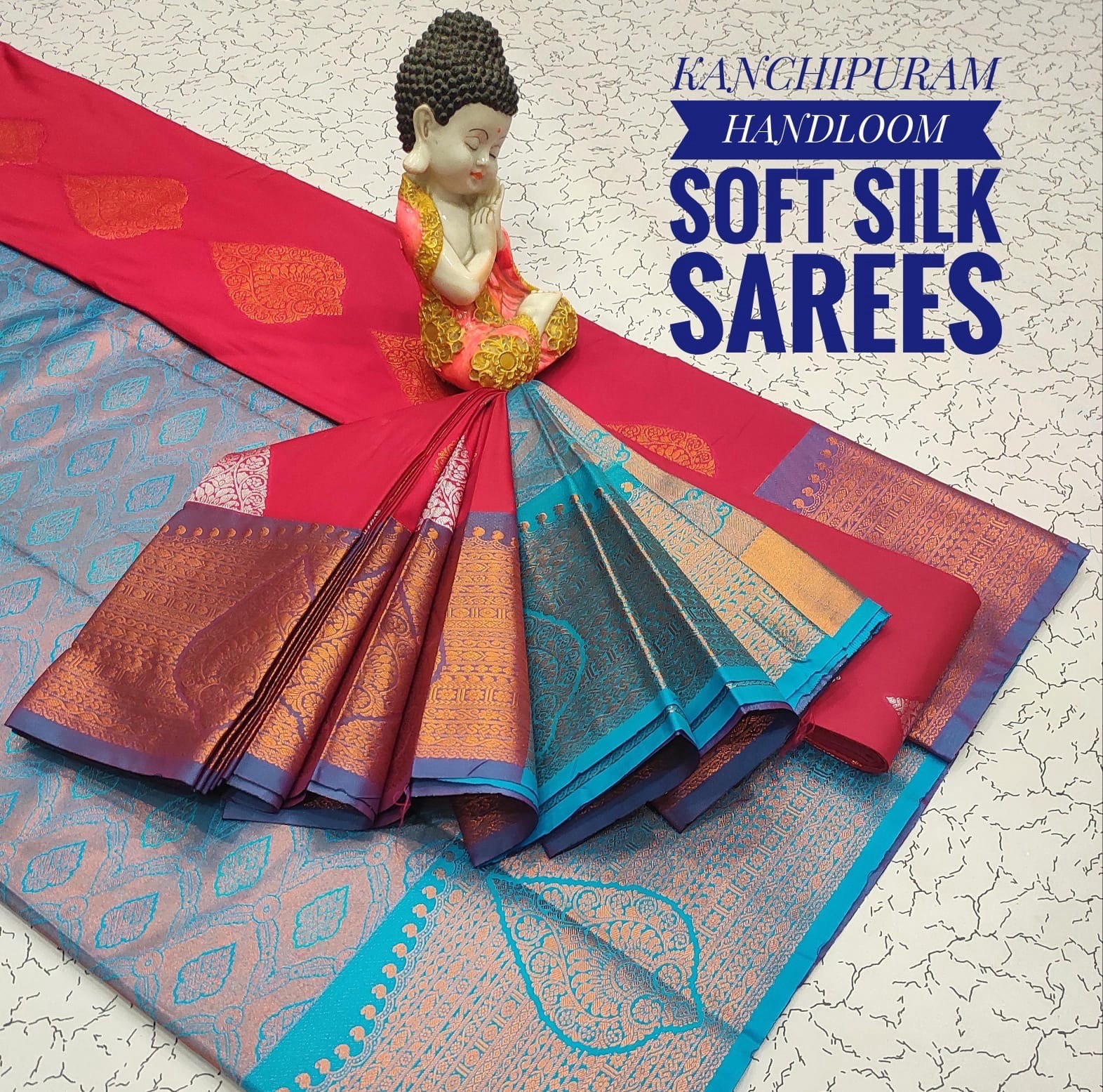 Kanchipuram Handloom Soft Silk Saree for Women Pink Green Blue Gold Red