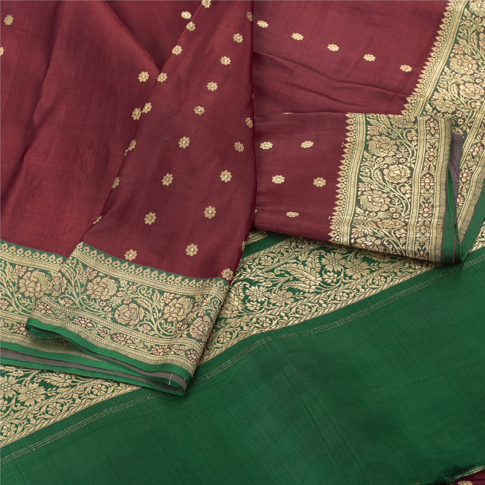Sanskriti Vintage Red Sarees Pure Silk Zari Woven Brocade Banarasi 5+Yd Sari