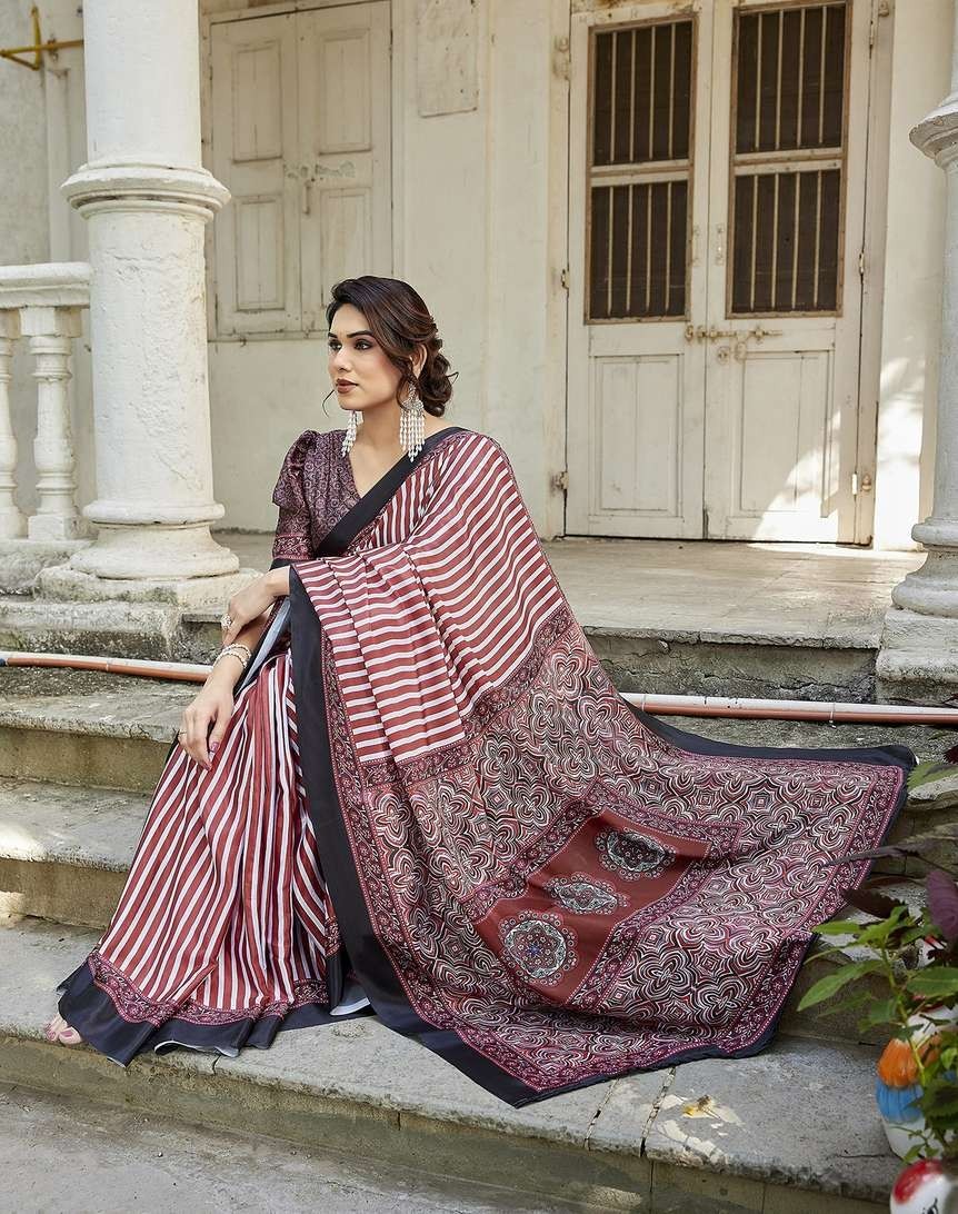 Printed Bollywood Tussar Silk Saree with Unstitched Blouse (Multicolor)