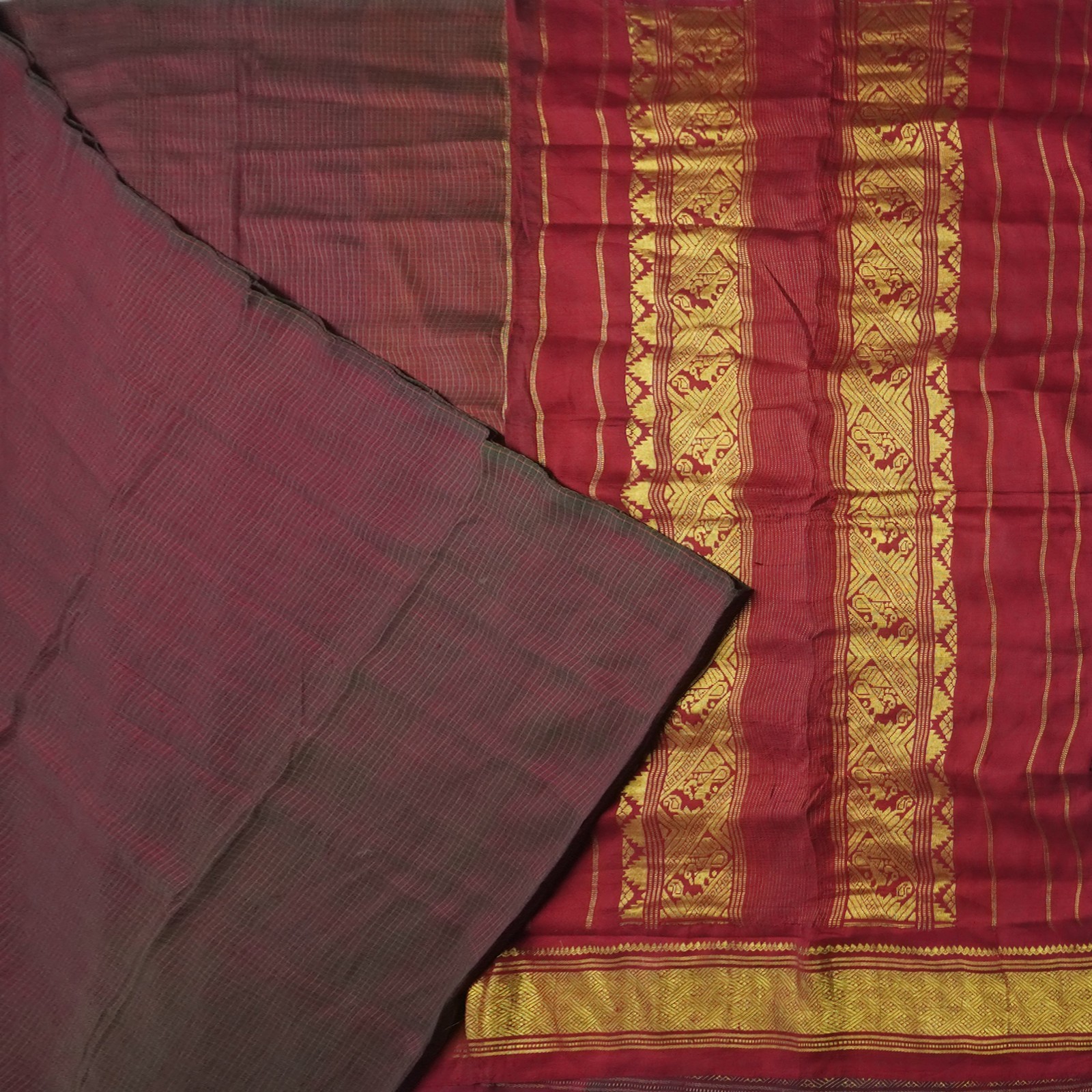 Vintage Burgundy Sarees 100% Pure Kanjivaram Silk Zari Handwoven Sari 5YD Fabric