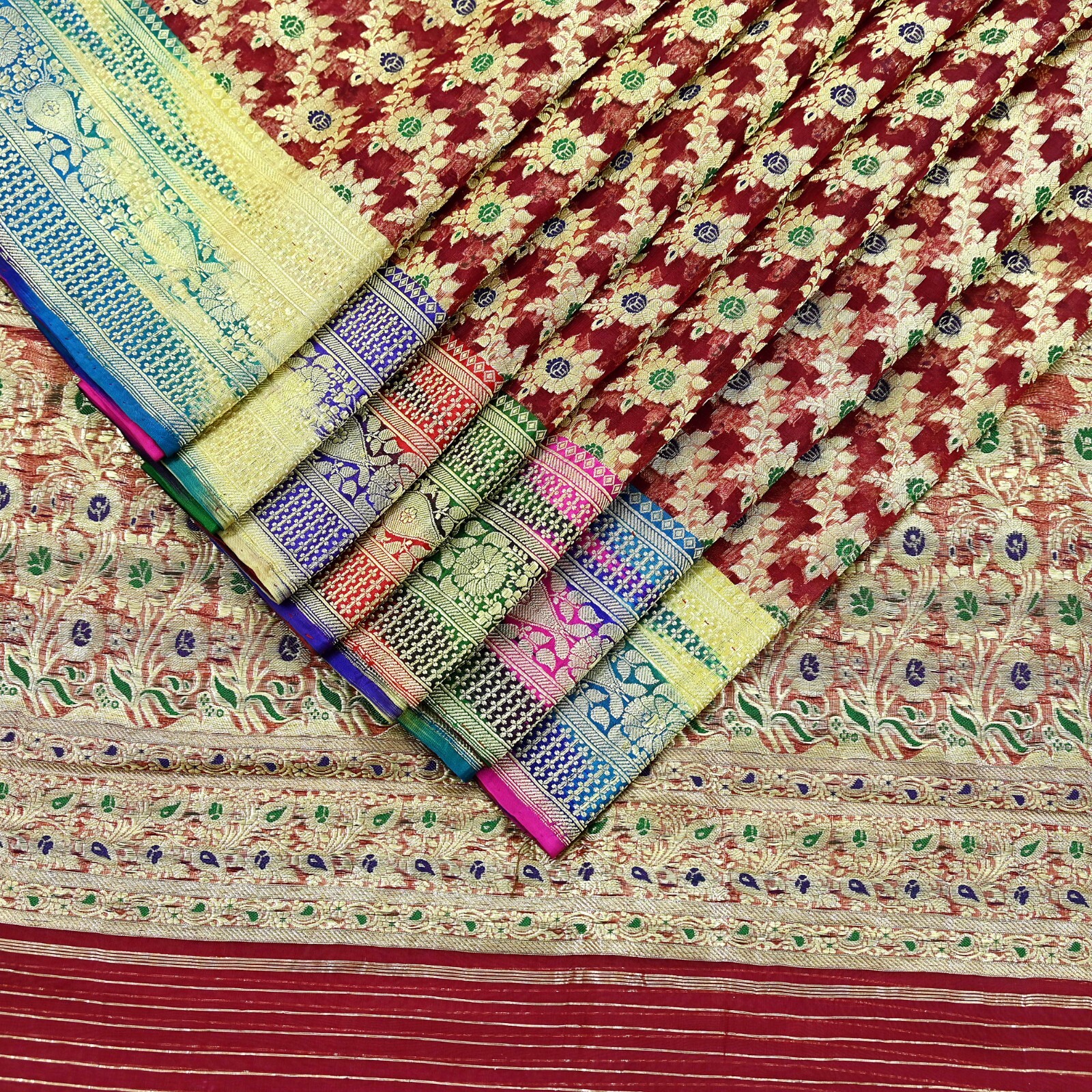 Vintage Sari Heavy Maroon Pure Organza Silk Woven Brocade Banarasi Sarees Zari