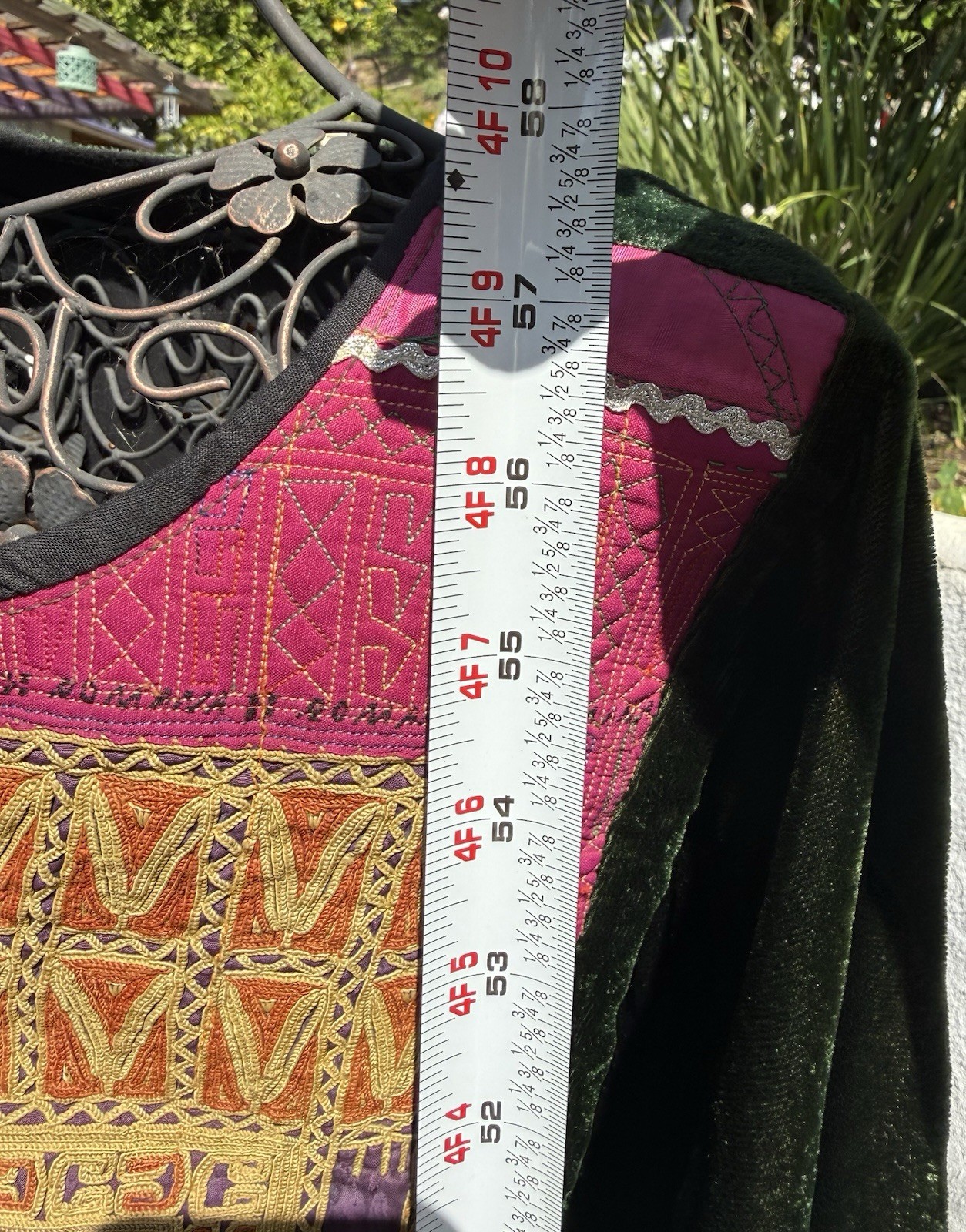Vtg 1970s Afghani KUCHI Tribal VELVET Ceremonial MAXI DRESS Hand Embroidered SM