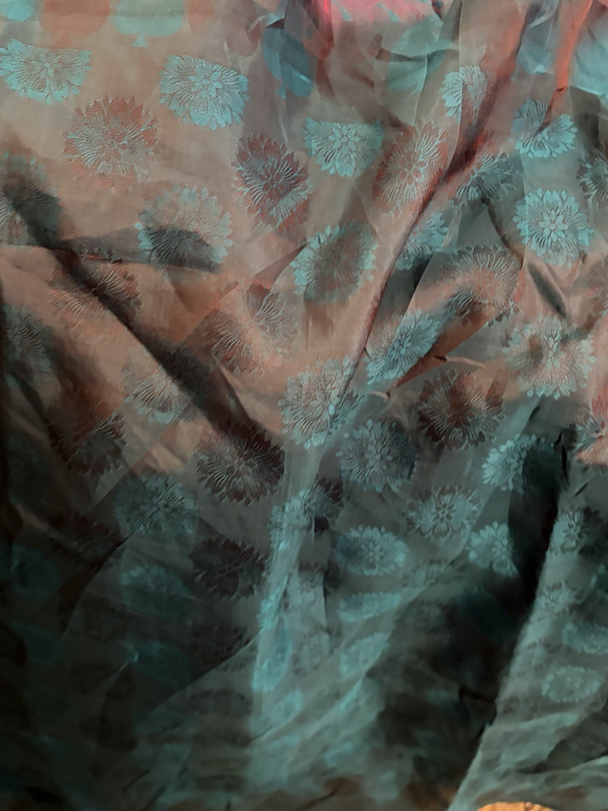 Iridescent Bollywood 100% Silk Sari ~Magenta-Deep Teal-18 Ft x46″~EXC