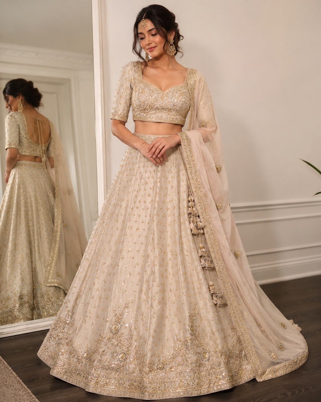 NWOT/ never worn Bridal nude pink/ beige gold heavy embroidered lehenga set