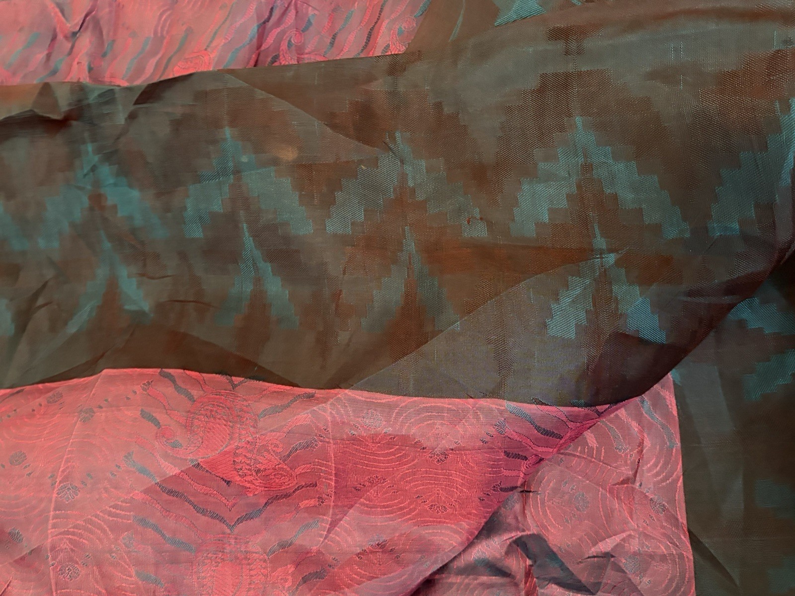 Iridescent Bollywood 100% Silk Sari ~Magenta-Deep Teal-18 Ft x46″~EXC