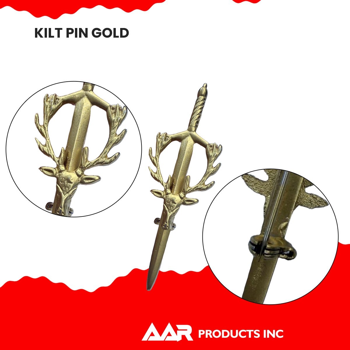 Scottish Kilt Pins Stag Head Highland Kilts Pin Swivel Fastening Gold Finish AAR
