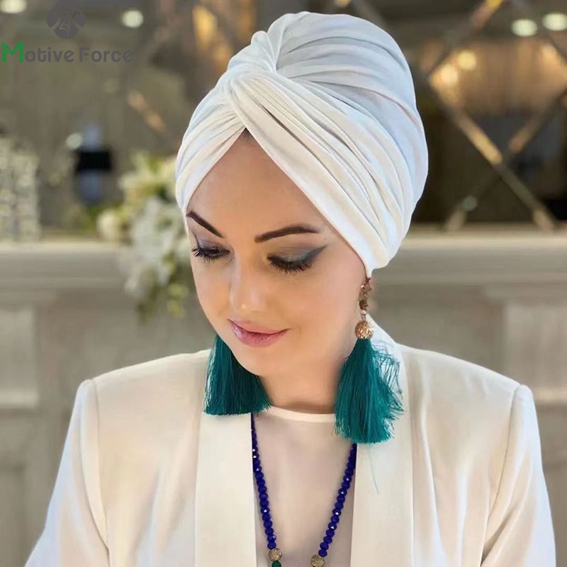 Muslim White Hijab Cap Woman Abaya Jersey Instant Wrap Crinkle Arabic Modal Silk