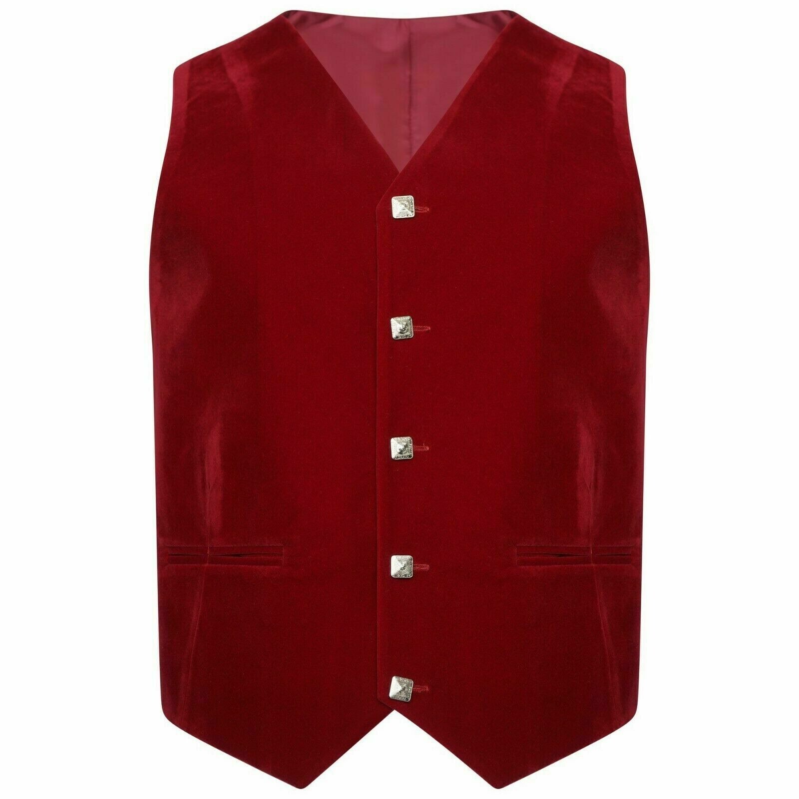 Men’s Scottish Red Velvet Prince Charlie Jacket 5 Button Vest Kilt Jacket