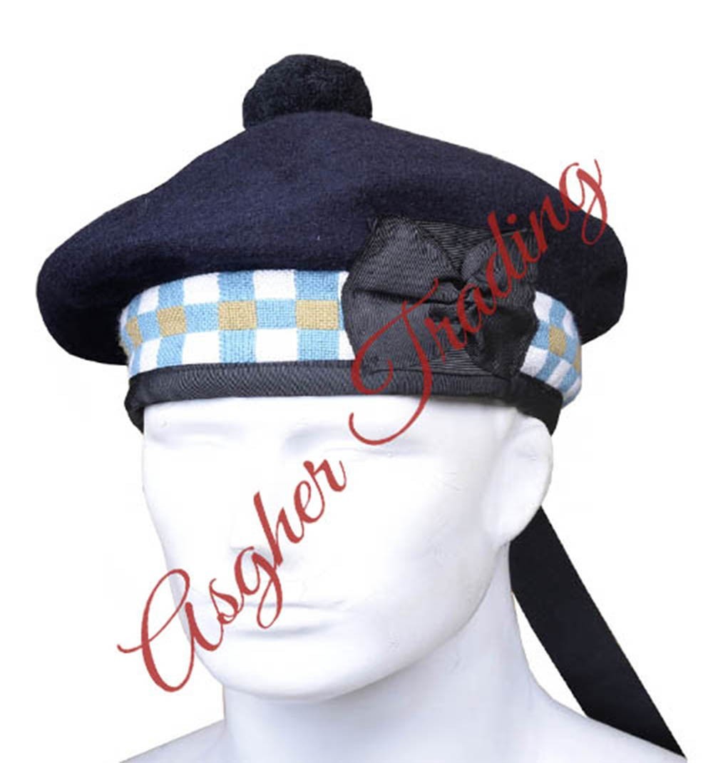Scottish Military Traditional Kilt Cap – 100% Wool Balmoral Diced Bonnet Hats