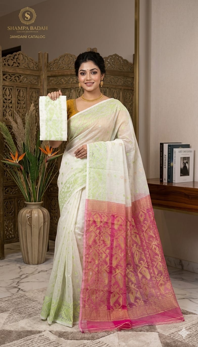 Women Traditional Bollywood Ethnic Wear Cotton Silk Hand made Jamdani Saree