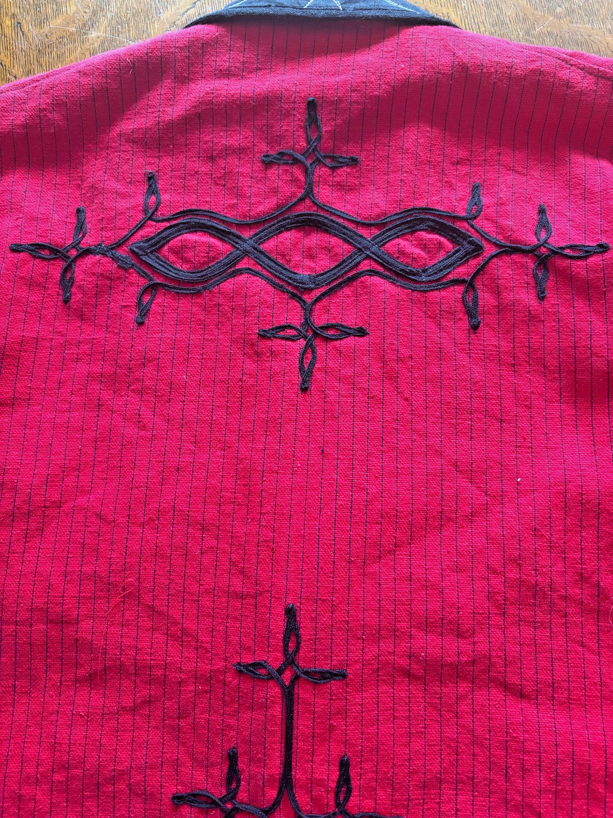 Vintage Guatemalan Red Solola Jacket Hand Woven Embroidered Cotton, Men’s Small