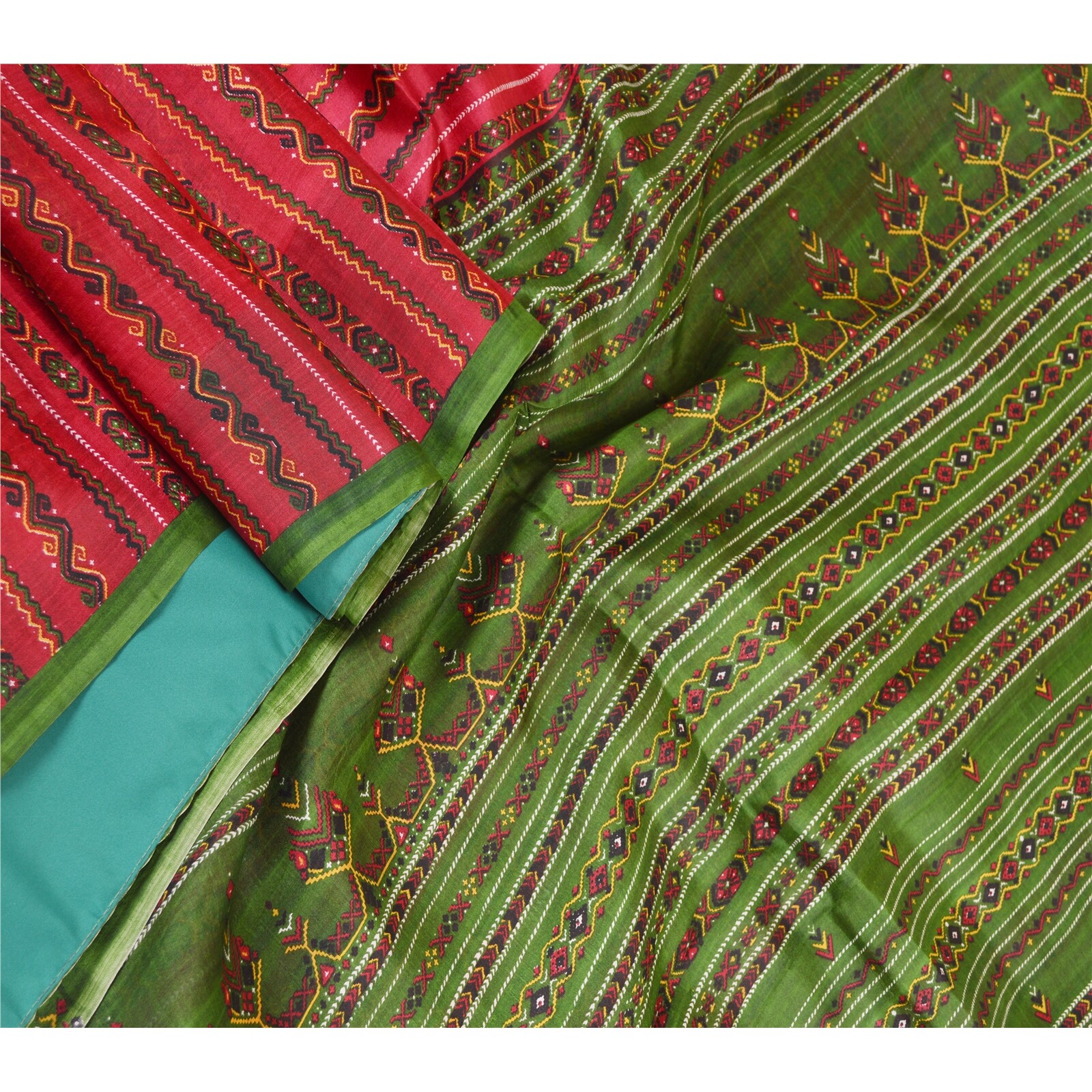 Sanskriti Vintage Sarees Dark Red 100% Pure Silk Printed Sari 5Yd Craft Fabric