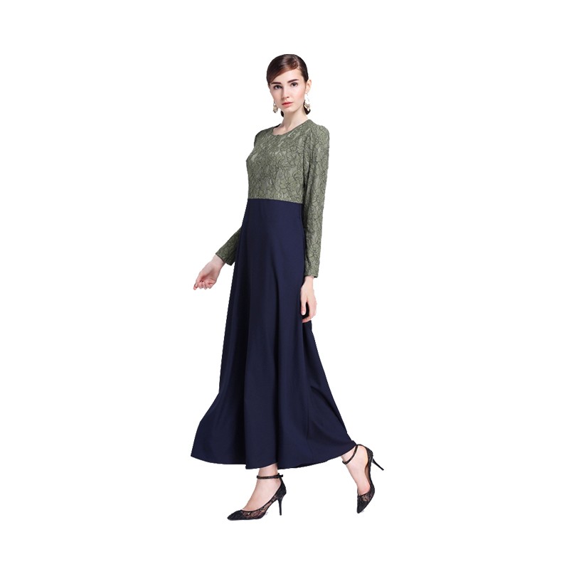 Women’s Round Neck Lace Long Sleeves Evening Dress A-Line Formal Party Gown Robe