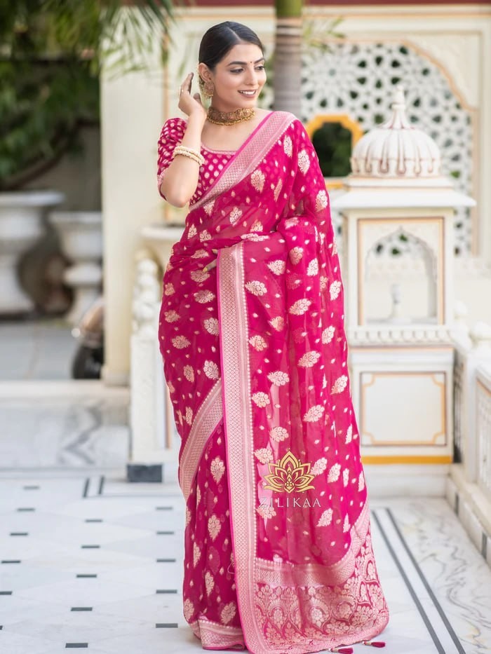 Ranee Pink Wedding Saree Soft Lichi Silk Jacquard Rich Pallu Indian Ethnic Wear
