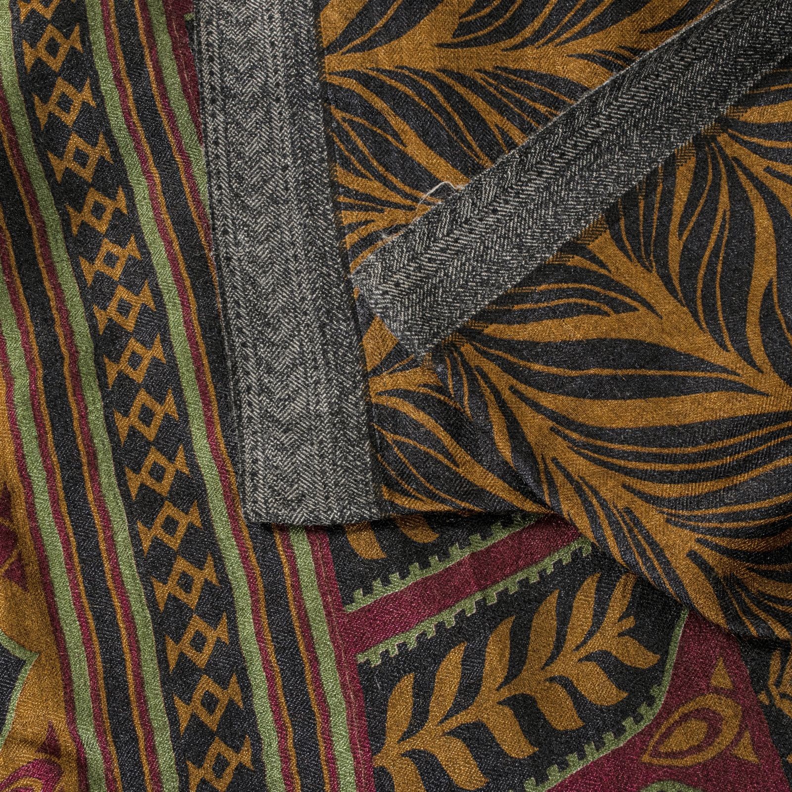 Sanskriti Vintage Soft Brown Pure Woolen Saree Leaf Printed Sari 5.5+Yd Fabric