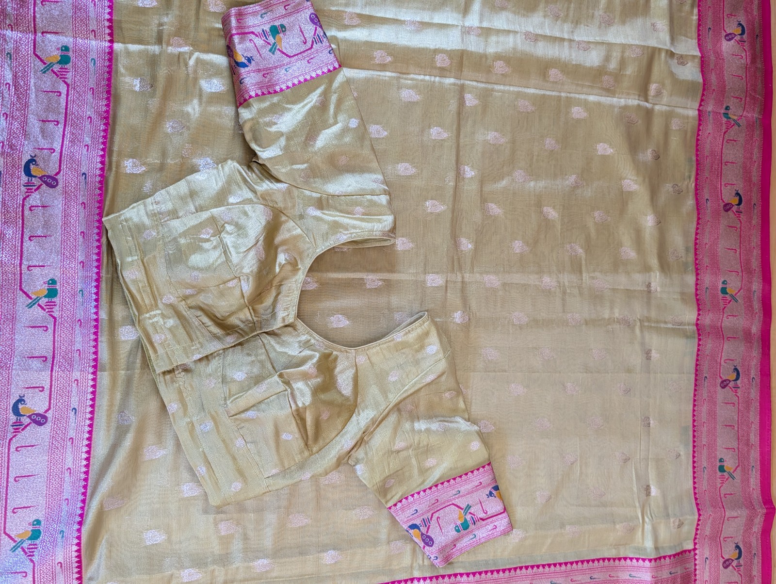 Saree Paithani Silk Muniya Peacock Minakari Zari Border Pallu Stitched Blouse