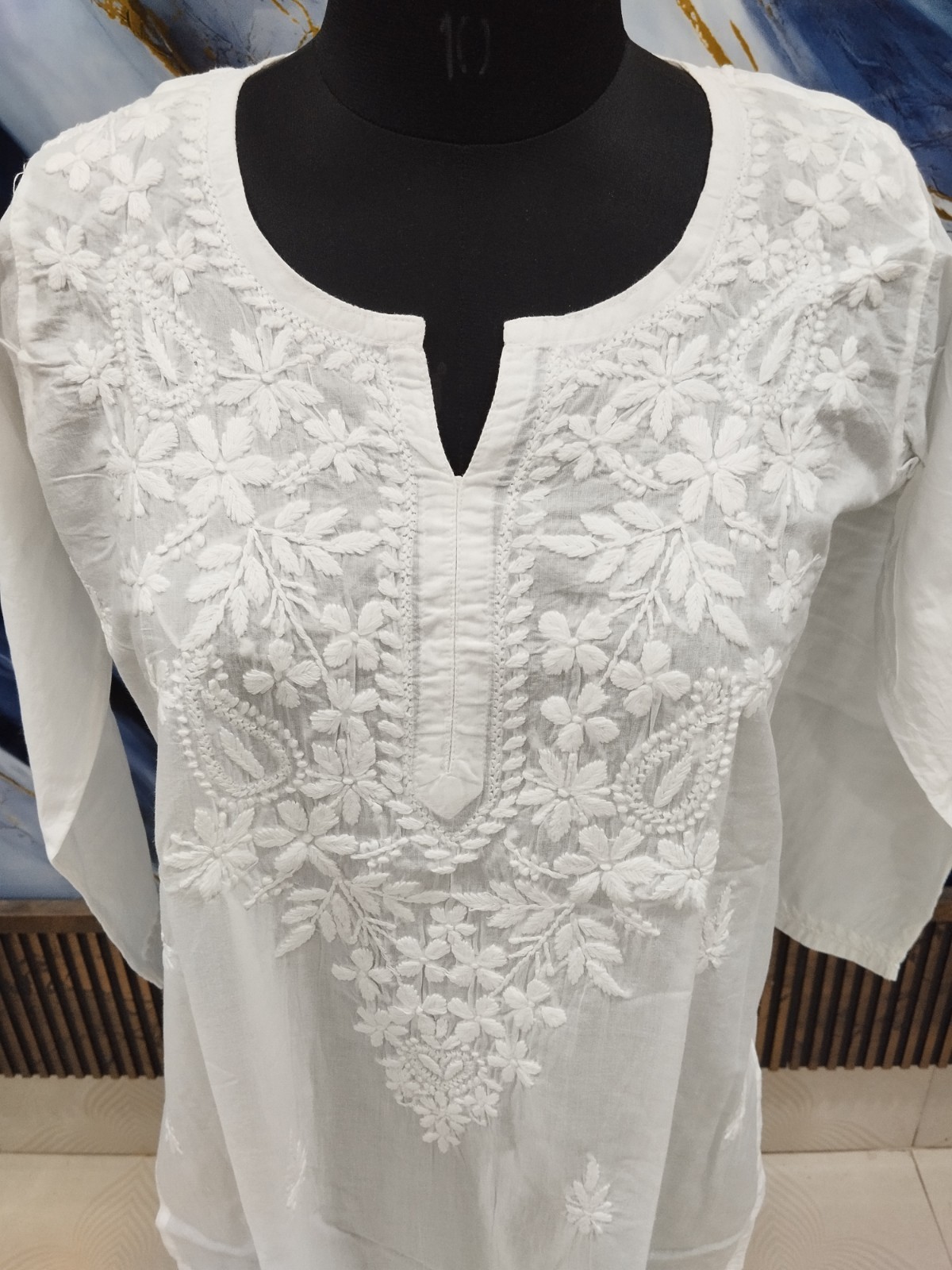 LONG S M L XL 2XL TUNIC KURTA 100% COTTON ETHNIC CHIKAN EMBROIDERY TOP KURTI