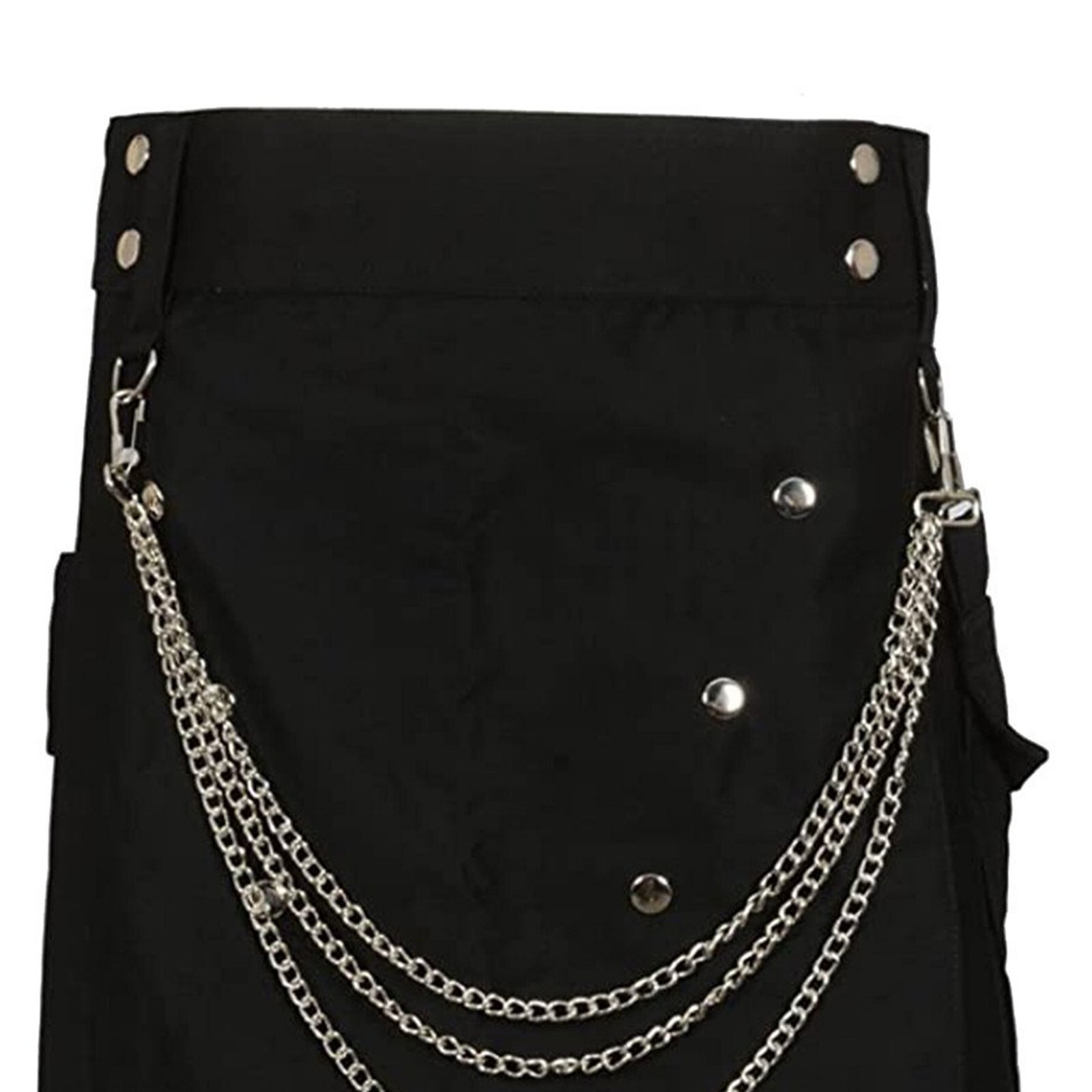 Fashion Cargo Utility Kilt Black with Silver Chains Scottish Outfit Traditional