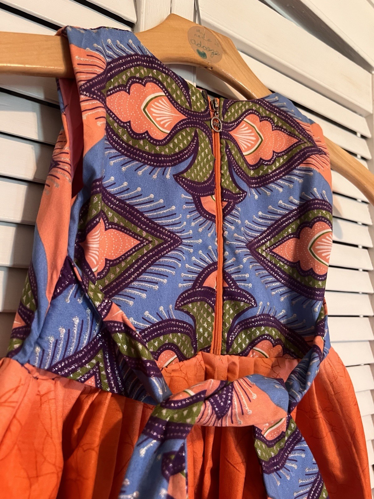 NIGERIAN AFRICAN Kids Girls Dress Size 4T Handmade Aline Sleeveless Orange Blue