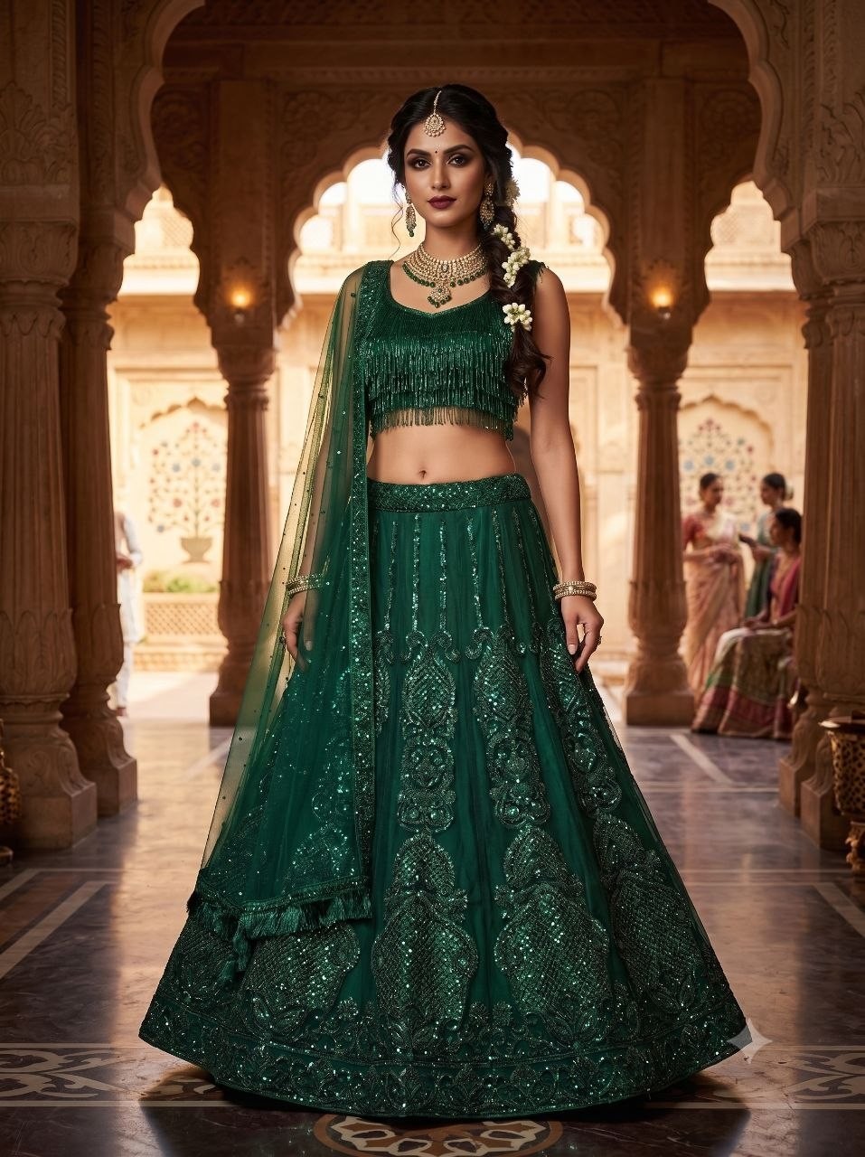 Attractive Designer Green Soft Net Lehenga Choli With Dupatta For Wedding