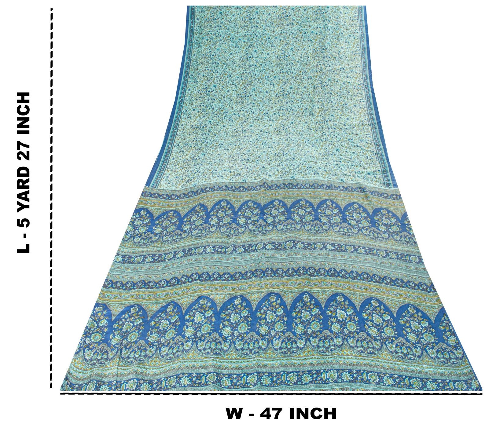 Sanskriti Vintage Saree Blue Soft 100% Pure Silk Floral Print Sari 5.5+Yd Fabric