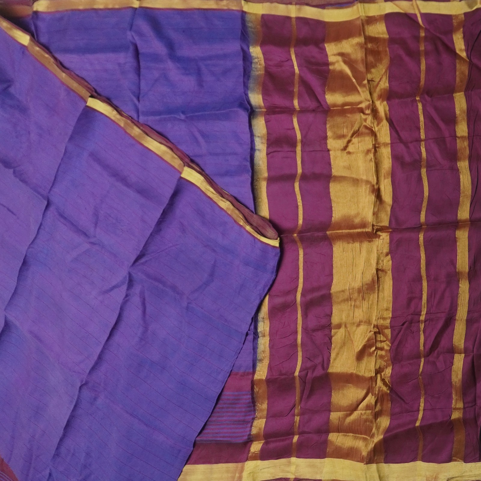 Vintage Blue / Purple Dual Tone Sarees 100% Pure Silk Zari Woven Sari 5YD Fabric