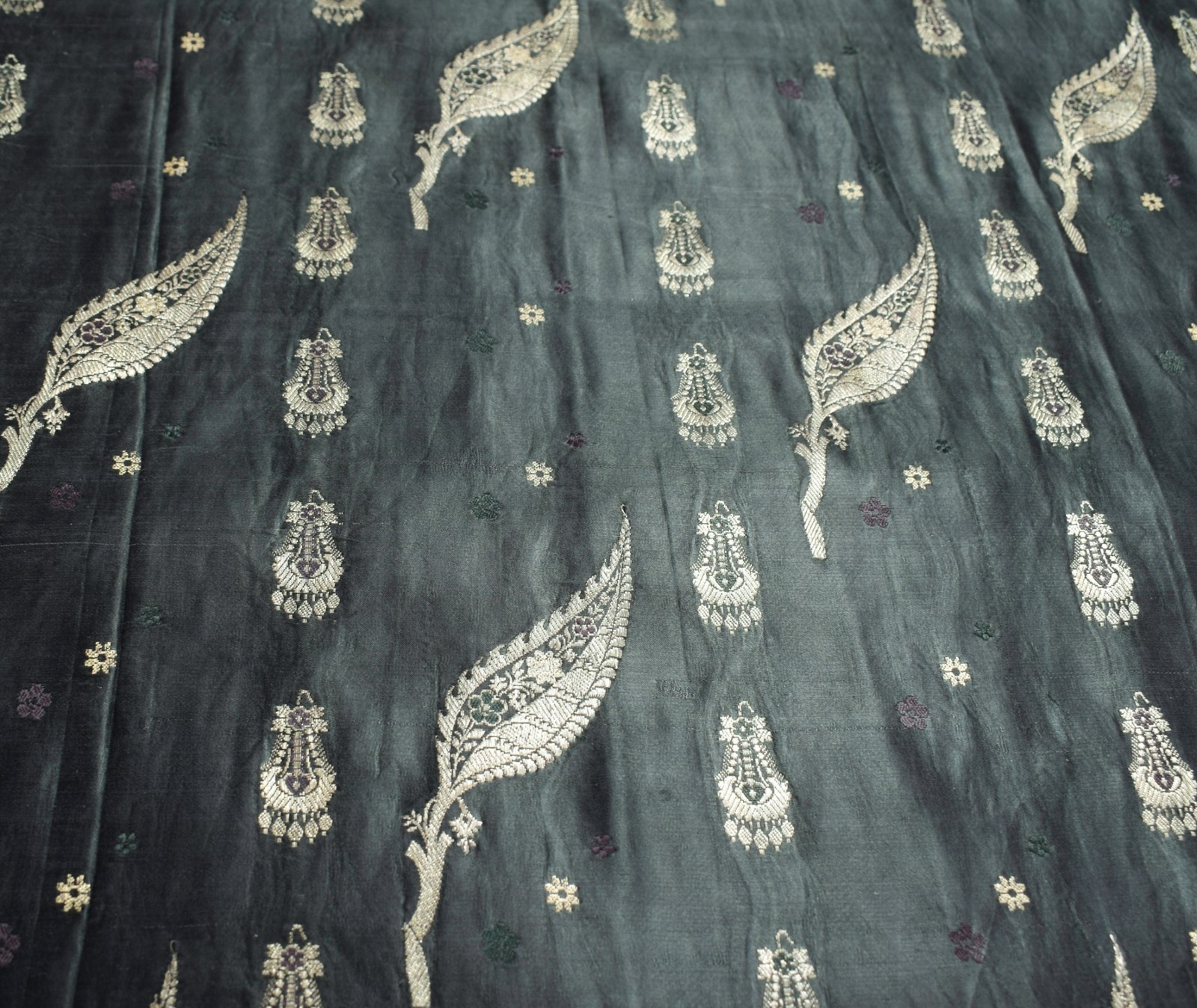 Sushila Vintage Heavy Saree Pure Satin Silk Banarasi Brocade Woven Sari Fabric